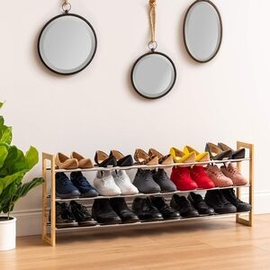 3-Tier Bamboo Shoe Rack - Natural and Silver